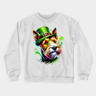 Welsh Terrier in Leprechaun Hat for St Patrick's Day Crewneck Sweatshirt